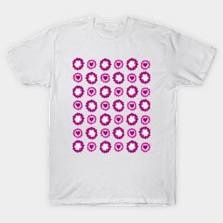 Cute Girly Retro Pink Valentines Hearts and Flowers Pattern, made by EndlessEmporium T-Shirt